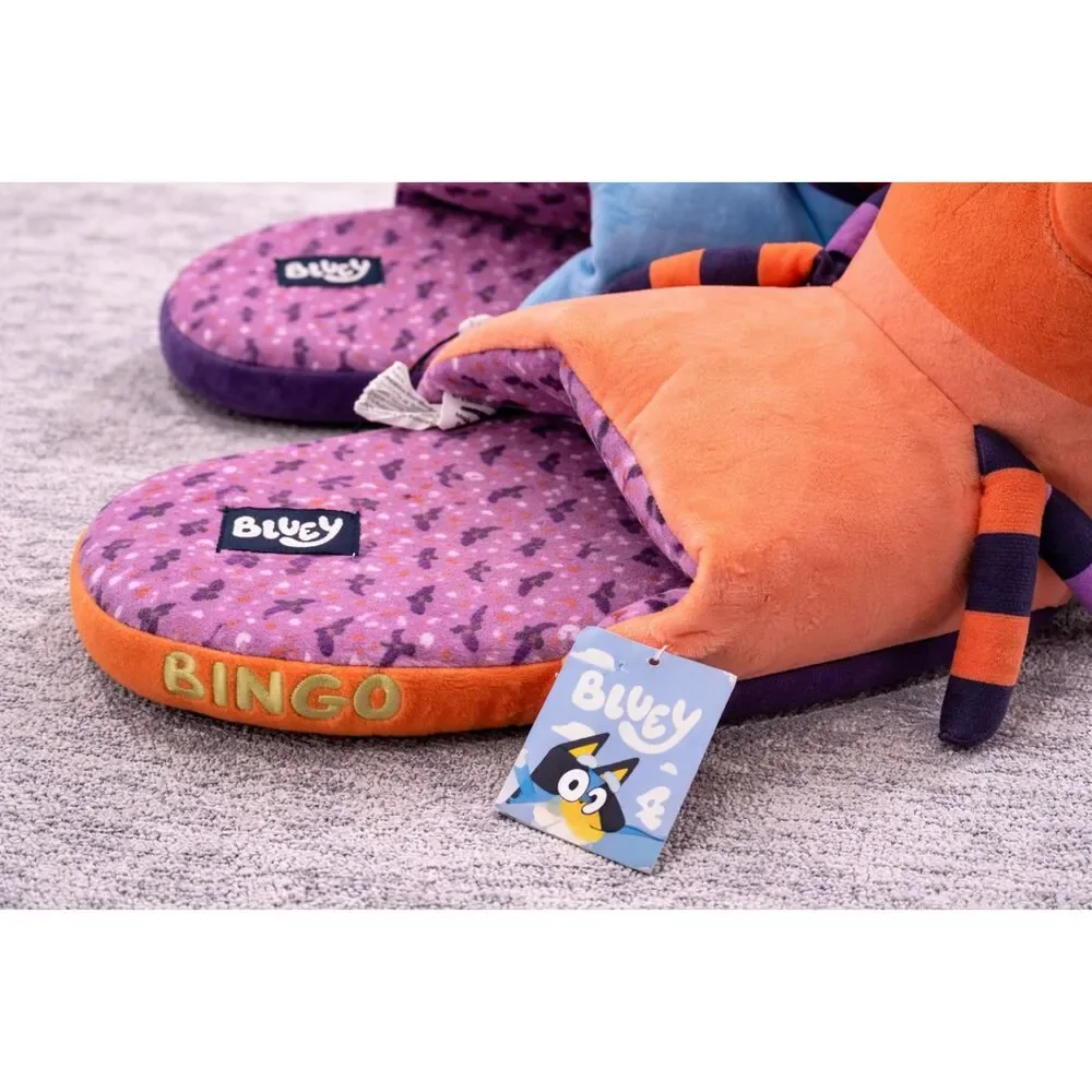 Bluey & Bingo Kids Plush Slippers Size 11-12 Soft Cozy Cartoon House Shoes